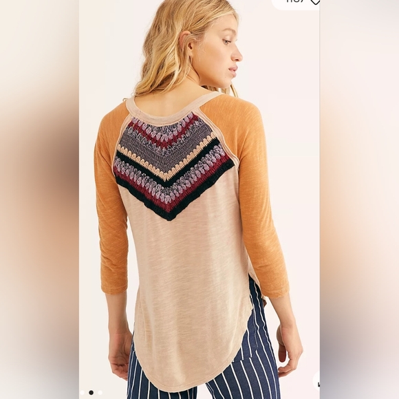 Free People Spring Bound Baseball Tee in Calm Sand Combo, GUC, Size S - Picture 1 of 8